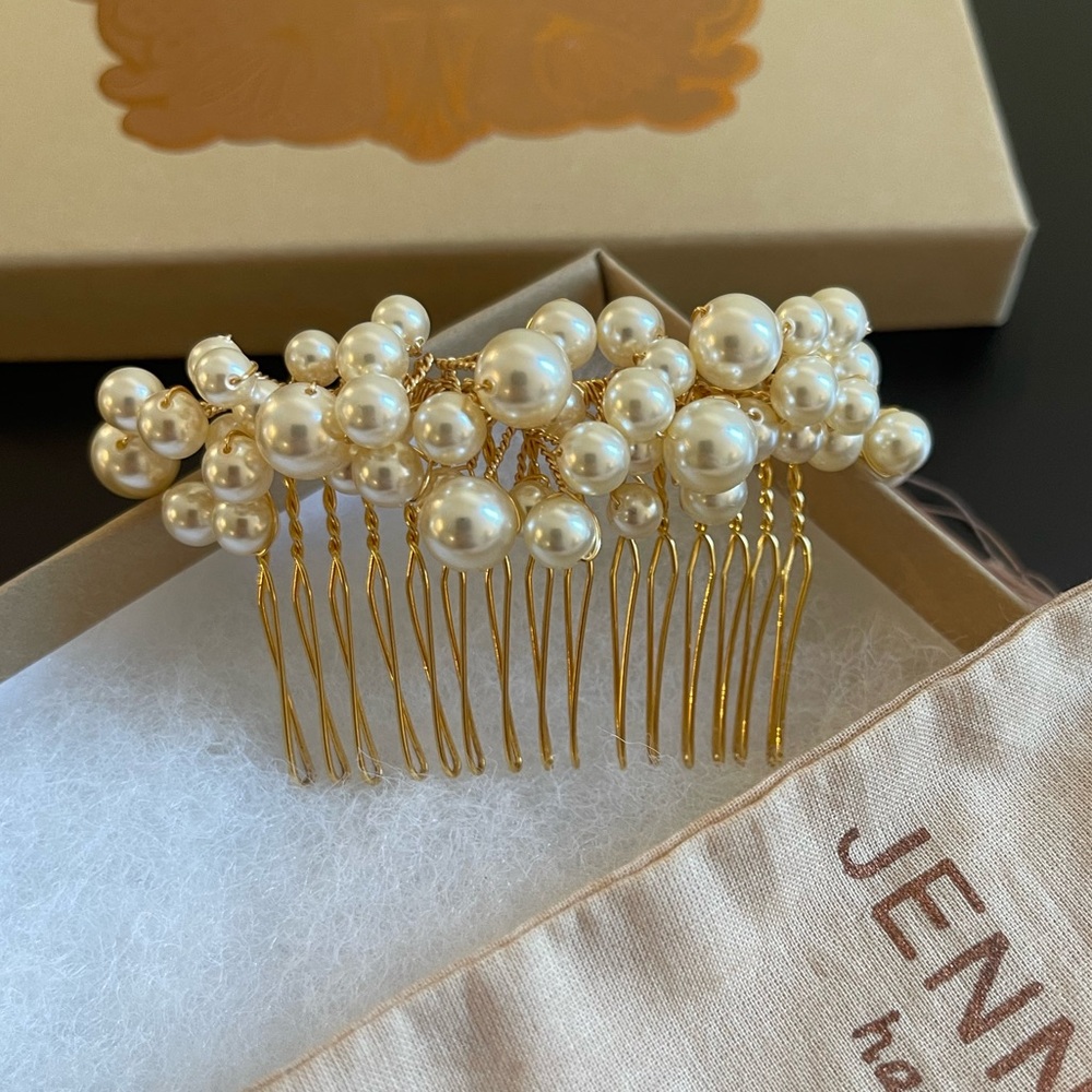 Jennifer Behr "Adelaide" bridal wedding comb gold plated brass and glass pearls